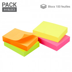 Notes adhésives repositionnables néon Pack 4 mini blocs 3,75 x 5cm
