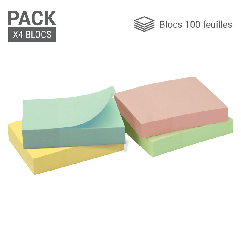 Notes adhésives repositionnables pastel Pack 4 mini blocs 3,75 x 5cm