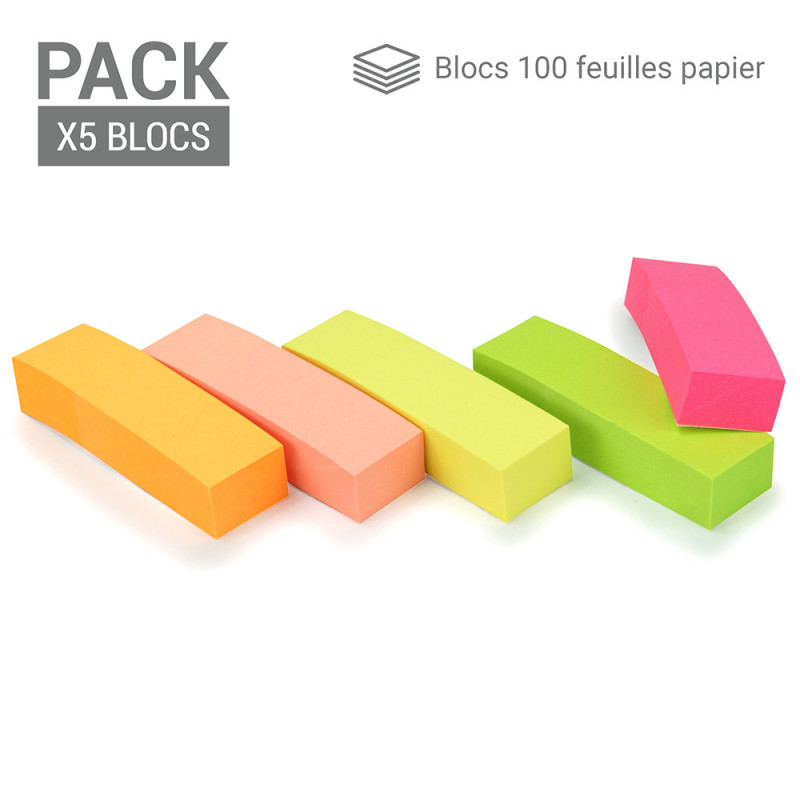 Marque-pages autocollants pack de 5 mini blocs 5 x 1,5 cm adhésif rep
