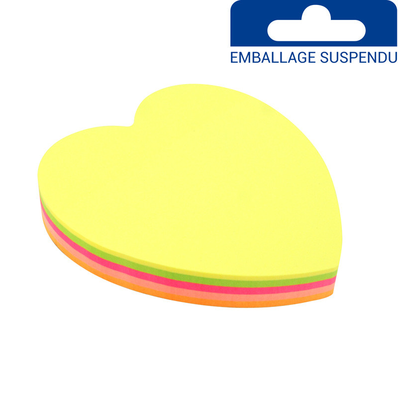 Bloc 100 notes repositionnable cœur 5 couleurs 70x70mm suspendu