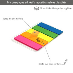 125 Marque-pages adhésifs repositionnables néon pack 5 blocs 50x15mm