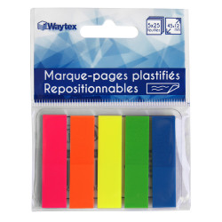 125 Marque-pages adhésifs repositionnables néon pack 5 blocs 50x15mm