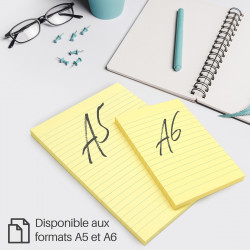 Bloc-notes repositionnables lignées A6 jaune 100 feuilles