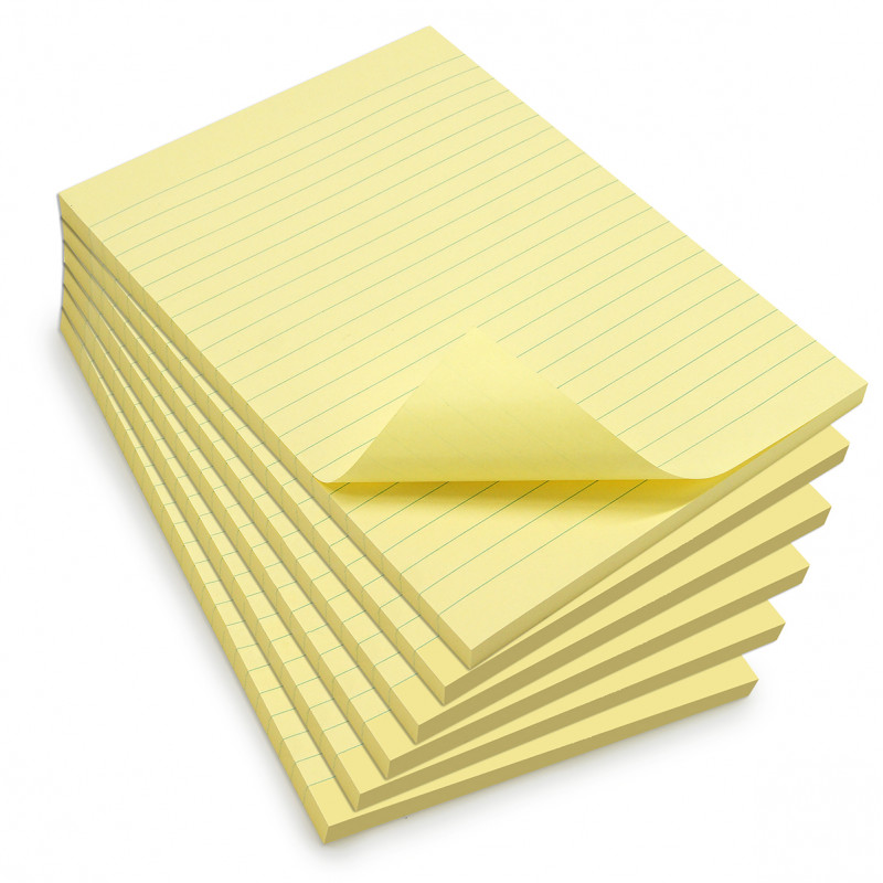 Lot de 6 Bloc-notes repositionnables de 100 feuilles lignées A5 jaune