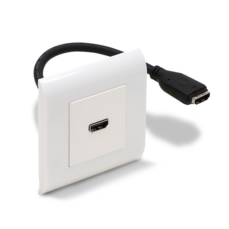 Prise murale HDMI complète plastron câblé + plaque murale et grille