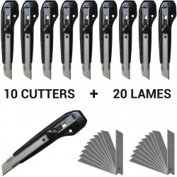 Pack 10 cutters 18mm à molette + 40 lames de rechange