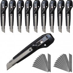 Pack 10 cutters 18mm à molette + 40 lames de rechange