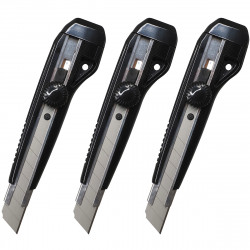 Pack 3 cutters 18mm à molette guide lame métal et 9 lames incluses