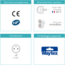 Pack 3 multiprise monobloc 2 prises femelles 16A