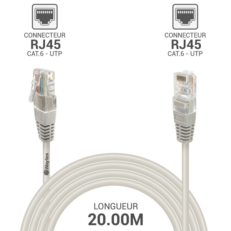 Câble réseau RJ45 Cat. 6 non blindé UTP gris 20.00m