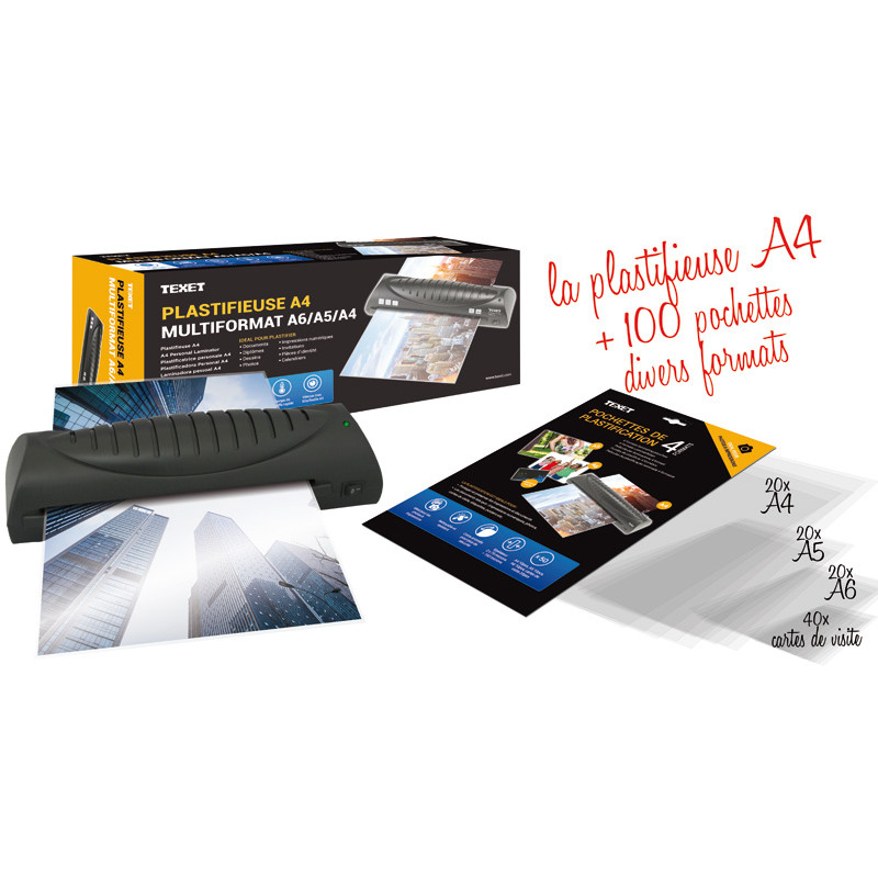 Plastifieuse A4 A5 A6 A7 Compacte avec 100 pochet multi formats