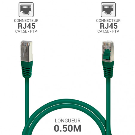 Câble RJ45 Réseau Ethernet Cat 5e FTP blindé Vert 0,50m