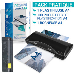 Plastifieuse A4  Pro avec 100 pochettes de plastif 150 mic + rogneuse