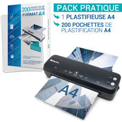 Pack Plastifieuse A4 Pro à chaud et à froid avec 200 Pochettes A4