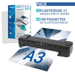 Pack Plastifieuse Pro Rapide A3 2x150 mic avec 100 pochettes A4