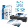 Pack Plastifieuse A3 2x150mic avec 200 pochettes(100 A4 +100 A3)