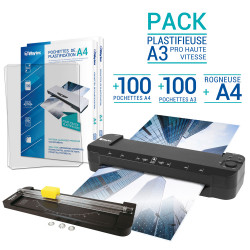 Pack Plastifieuse A3 avec 200 pochettes(100 A4 +100 A3)+ rogneuse