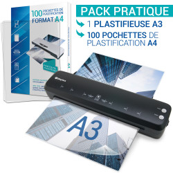 Pack Plastifieuse A3 Pro 2x150mic avec 100 pochettes A4
