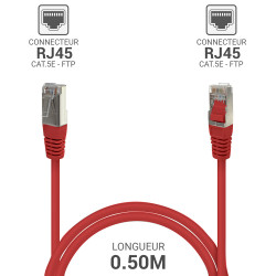 Câble RJ45 Réseau Ethernet Cat 5e FTP blindé Rouge 0,50m