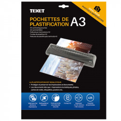Boîte 25 pochettes de plastification A3 150µ (75 microns / face)