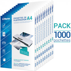 Pochettes de plastification 75 micr./face A4 - Pack de 1000