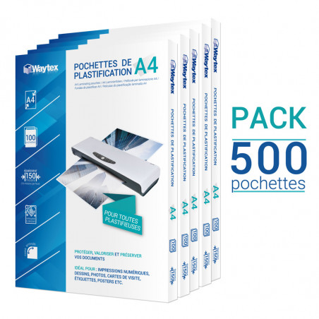 Pochettes de plastification 75 micr./face A4 - Pack de 500