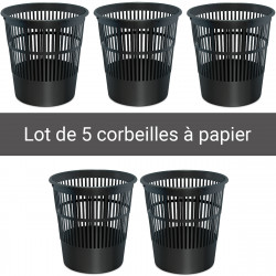 Lot de 5 Poubelles de bureau Noir Corbeille ajourée ronde - 16L