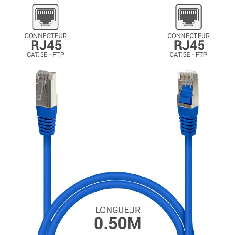 Câble RJ45 Réseau Ethernet Cat 5e FTP blindé Bleu 0,50m