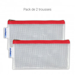 Lot de 2 Trousses transparente Eva zippée 11x22 cm bordure rouge