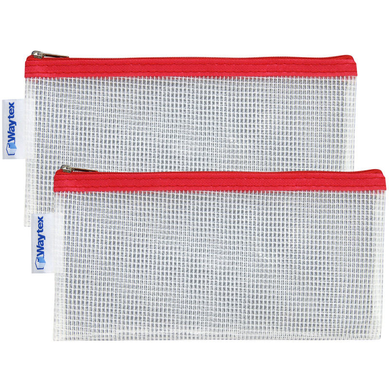 Lot de 2 Trousses transparente Eva zippée 11x22 cm bordure rouge