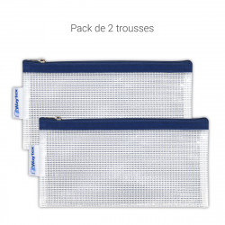 Lot de 2 Trousses transparente Eva zippée 11x22 cm bordure marine