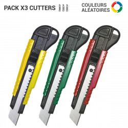 Pack 3 cutters 18mm plastique solide pour manutention et bureau