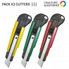 Pack 3 cutters 18mm plastique solide pour manutention et bureau