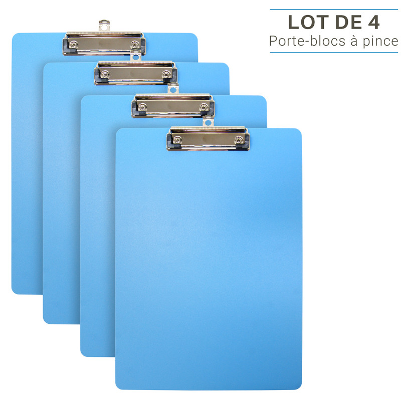 Lot de 4 Portes bloc à pince A4 polypro 2mm 22.5 x 31.5 cm Bleu ciel