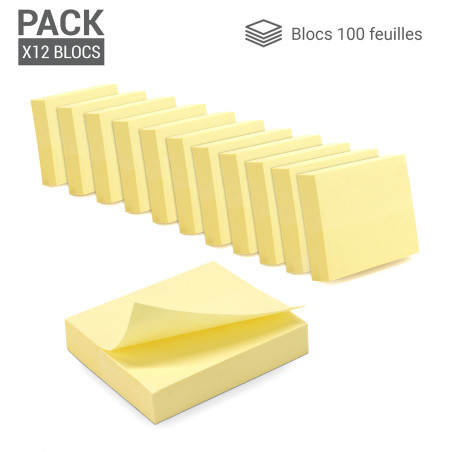 Notes repositionnables rectangles jaunes 12x100 feuilles 50x40mm