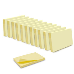 Lot 12 blocs notes adhésives rectangles 100 feuilles jaune 75x125mm