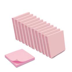 Lot 12 blocs notes adhésives 100 feuilles rose pastel 75x75mm