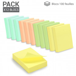 Notes repositionnables pastels 4 couleurs 12x100 feuilles 37,5x50mm