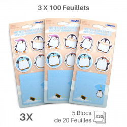 3 Sets de 100 Notes repositionnables animaux mignons Pingouins