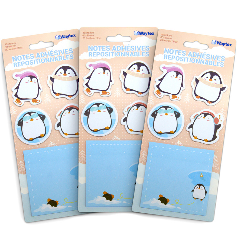 3 Sets de 100 Notes repositionnables animaux mignons Pingouins