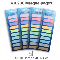 4 Sets de 200 Marque-pages plastique repositionnables pastel 45x12 mm