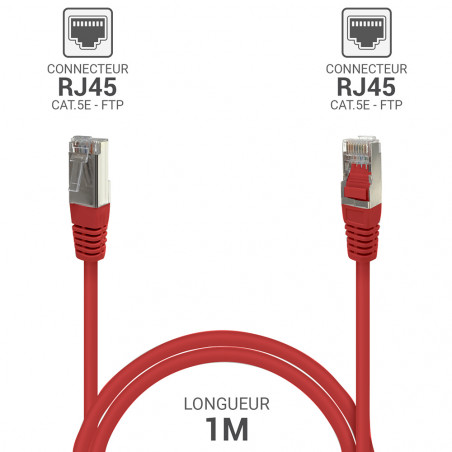 Câble Réseau Ethernet RJ45 Cat 5e FTP blindé Rouge 1m
