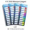 4 Sets de 200 Marque-pages plastique repositionnables pastel 45x12 mm