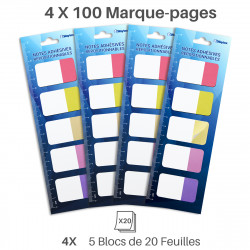100 Marque-pages autocollant grand format en papier bicolores 42 x 25