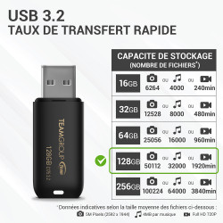 Clé 128 Go Pro USB 3.2 (3.1/3.0) Noir Team Group