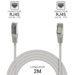 Câble Réseau Ethernet RJ45 Cat 5e FTP blindé gris 2m