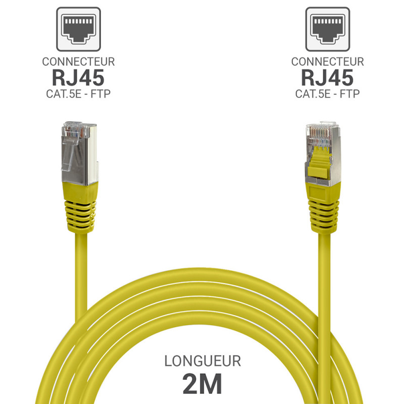 Câble Réseau Ethernet RJ45 Cat 5e FTP blindé jaune 2m