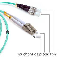 Jarretière opti Multim OM3 50/125 duplex Zipp aqua Turq ST/LC 10.00m