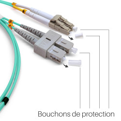 Jarretière opti Multim OM3 50/125 duplex Zipp aqua Turq SC/LC 15.00m