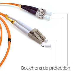 Jarretière optique Multim OM2 50/125 duplex Zipp orange ST/LC 10.00m